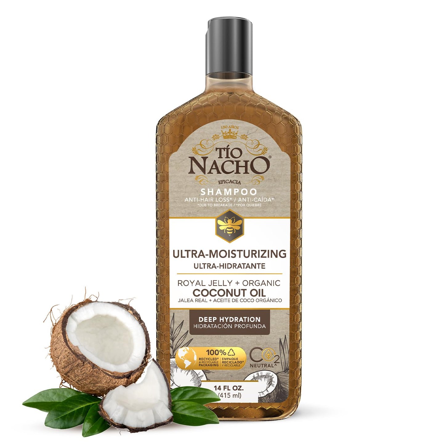 Ultra Hydration Shampoo with Coconut Oil & Royal Jelly, Hydrating & Nourishing for Dry, Damaged Hair, Fights Frizz & Protects from Breakage, 14 Fluid Ounces | Organic Coconut Oil and Royal Jelly, Deep Hydration, Natural Botanical Extracts, anti Hair Loss Shampoo, Gentle Formula