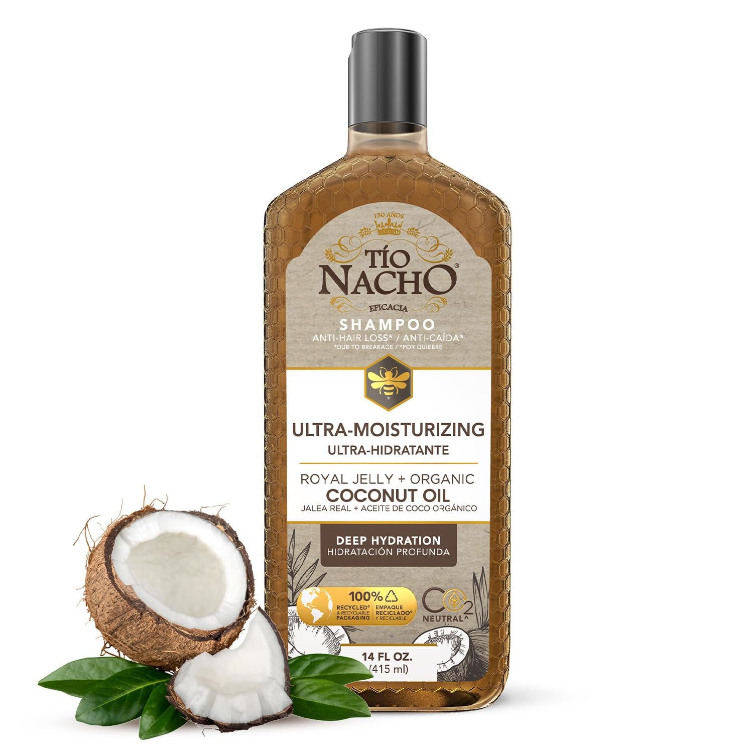 Ultra Hydration Shampoo with Coconut Oil & Royal Jelly, Hydrating & Nourishing for Dry, Damaged Hair, Fights Frizz & Protects from Breakage, 14 Fluid Ounces | Organic Coconut Oil and Royal Jelly, Deep Hydration, Natural Botanical Extracts, anti Hair Loss Shampoo, Gentle Formula